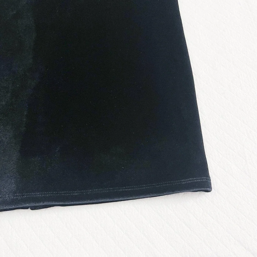 Leith Black Velvet Stretchy Pencil Skirt Backslit SZM